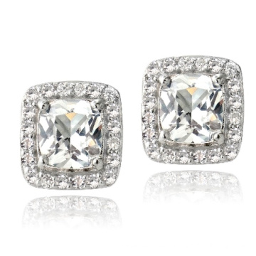 925 Silver White Topaz Cushion Stud Earrings Bijouterie De Mariage